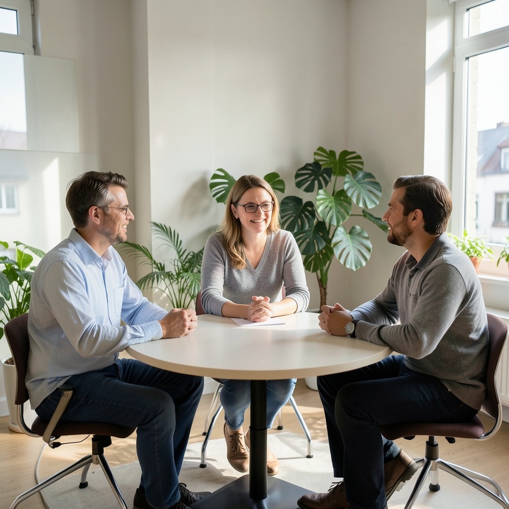 Teamgespräch in den Räumen der Arbeitsberatung in Augsburg